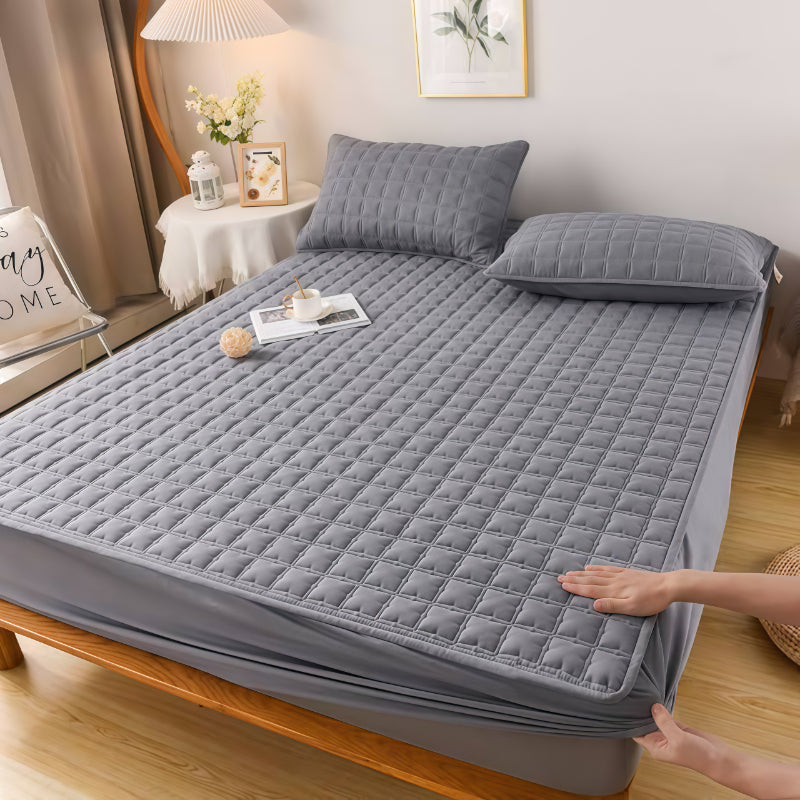 Cotton Quilted Waterproof Mattress Cover - Grey