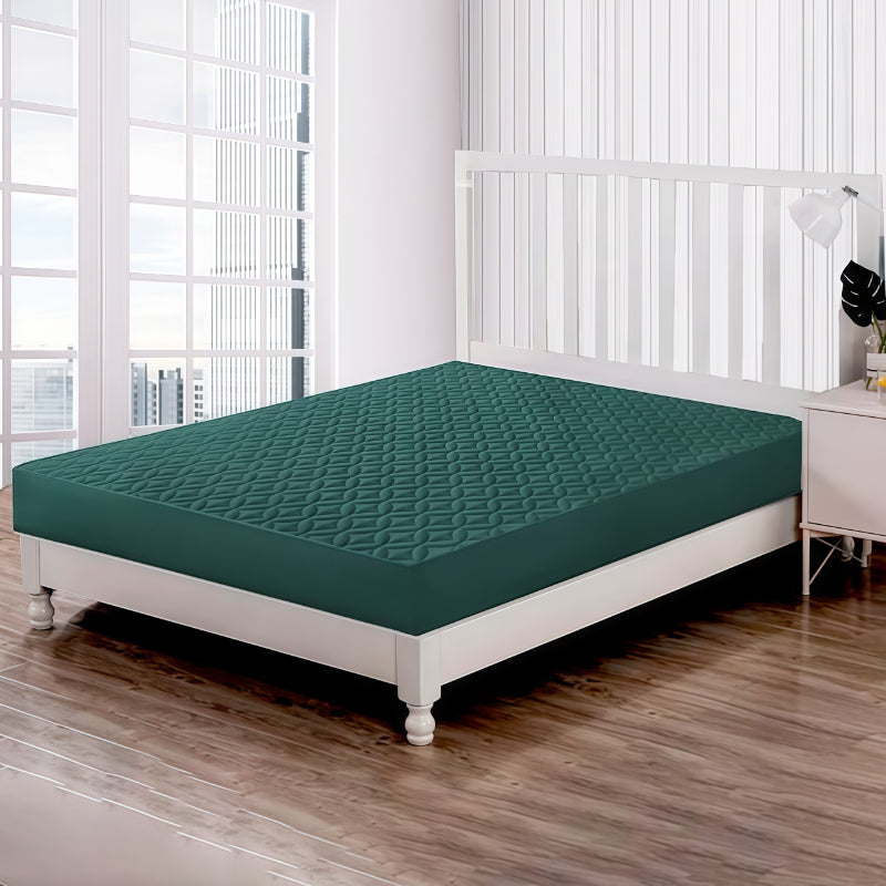 Cotton Quilted Waterproof Mattress Cover - Green