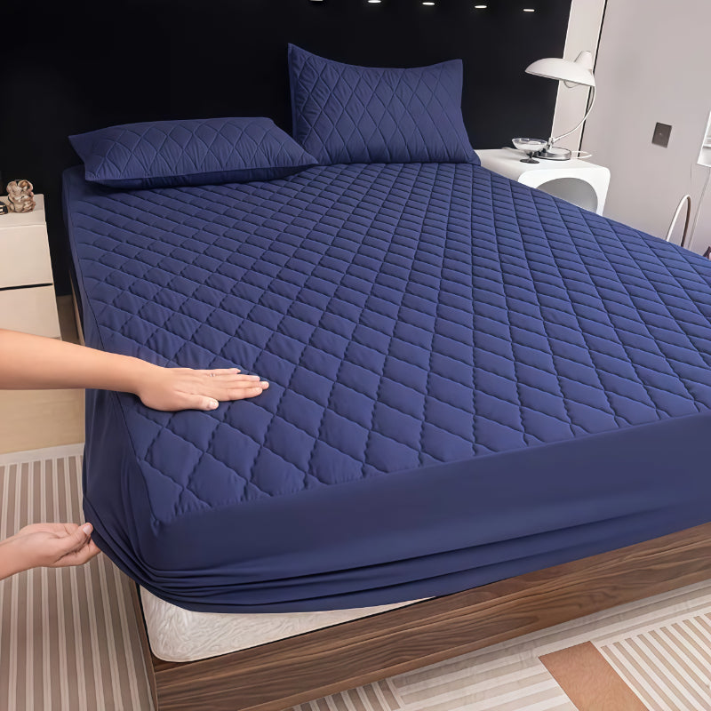 Cotton Quilted Waterproof Mattress Cover - Dark Blue