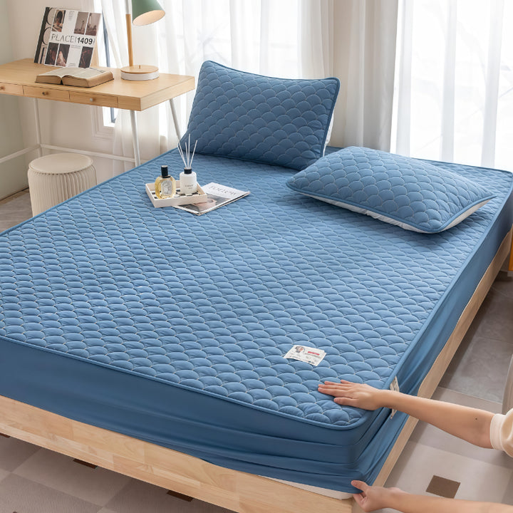 Cotton Quilted Waterproof Mattress Cover - Sky Blue