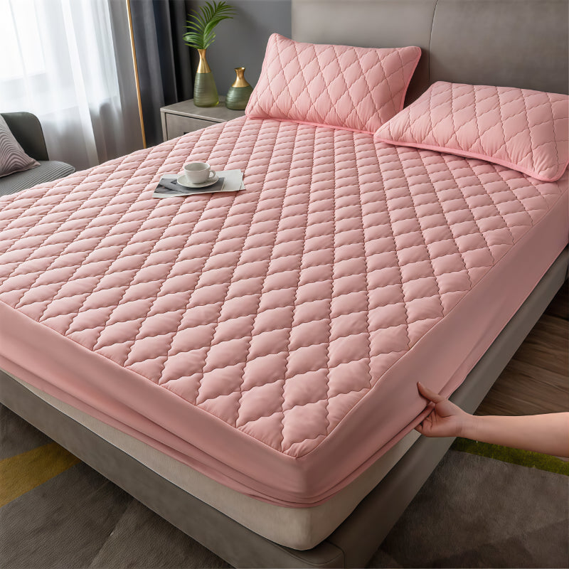 Cotton Quilted Waterproof Mattress Cover - Pink