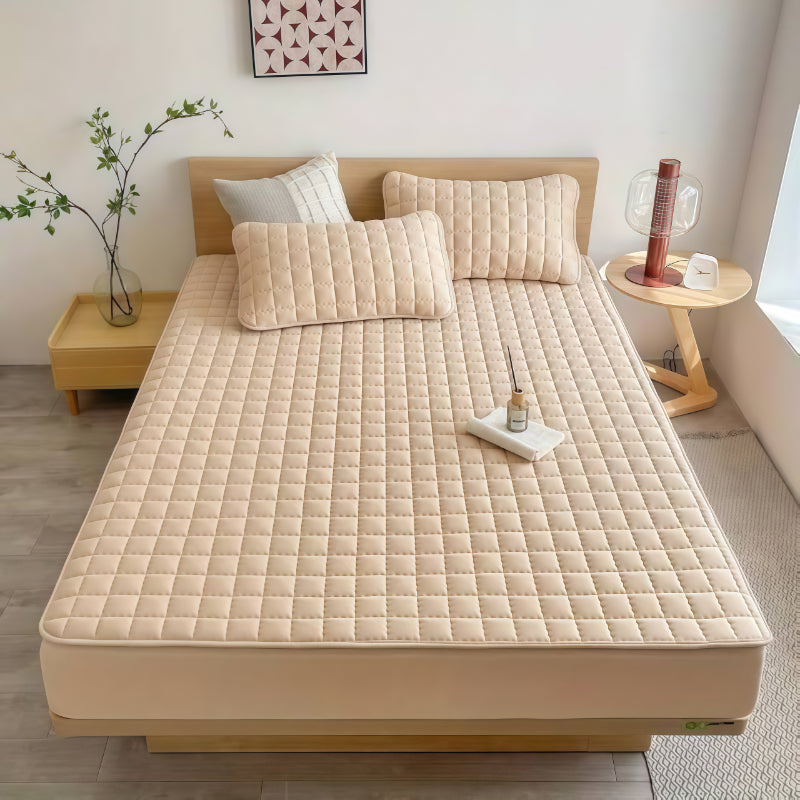 Cotton Quilted Waterproof Mattress Cover - Light beige